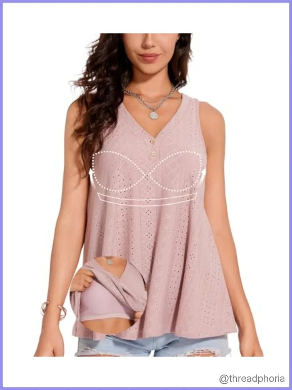 Tank Top with Built in Bra Flowy Loose Fit Sleeveless V-Neck Summer Top